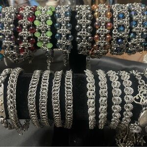 Homemade Elegant Stainless Steel Silver and Multicolor Glass Beaded Bracelets